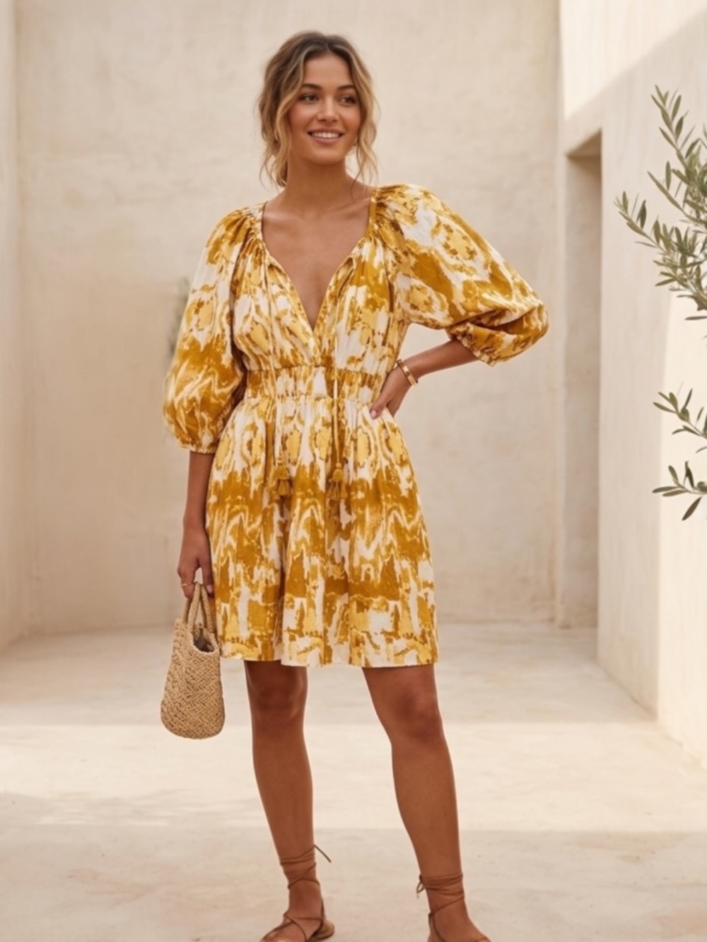Cleobella Aubrey Ikat Mini Dress Organic Cotton Boho Resort Size M